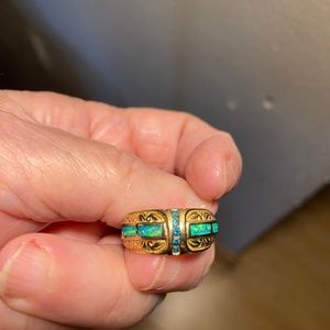 Blue diamond opal 14k ring